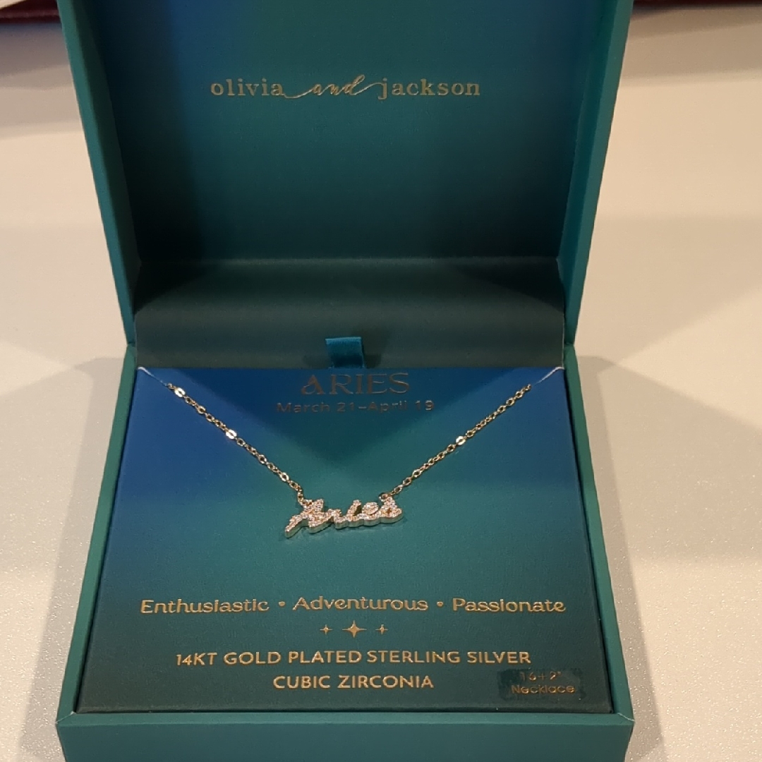 Olivia And Jackson Aries Script Necklace - Gold Plate With Cubic Zirconia
